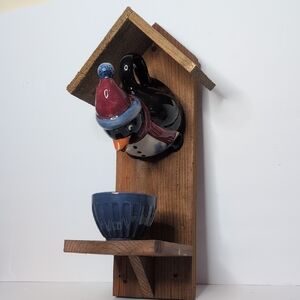Rustic Wooden Handmade Bird Feeder Penguin With The Birds